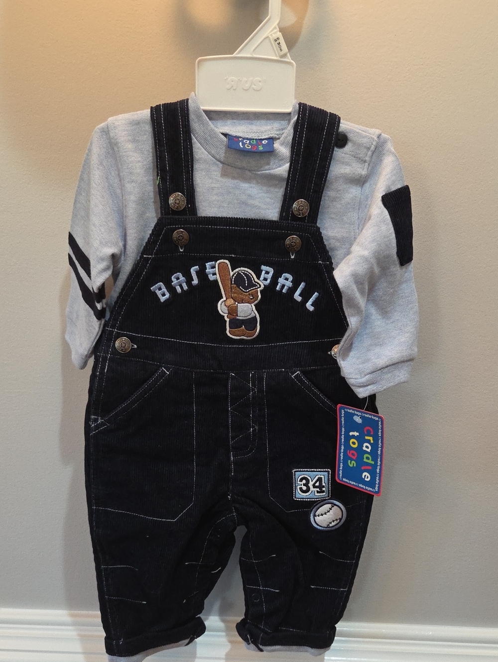 Navy Corduroy Baseball Overalls Set